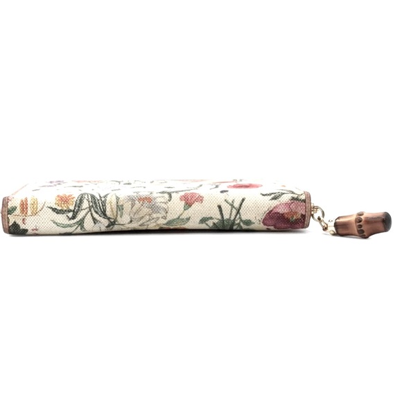 Gucci Floral Cream Canvas Continental Bamboo Tassel Zip Around Wallet Authentic - Picture 4 of 8